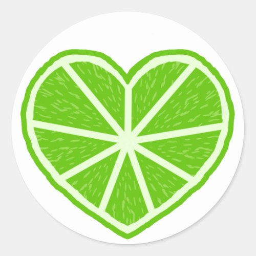 Lime Slice Heart Classic Round Sticker