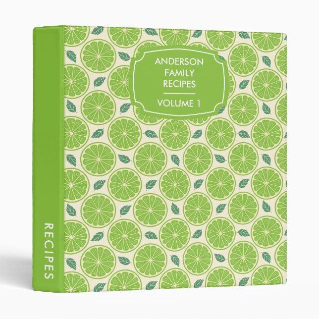 Lime Slices Citrus Pattern Personalized Recipe 3 Ring Binder (Front/Spine)