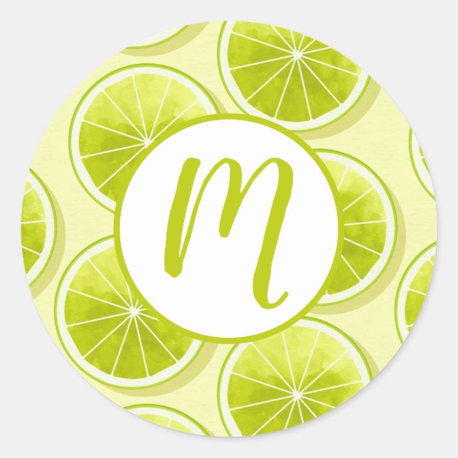 Lime Slices on Light Yellow Classic Round Sticker (Front)