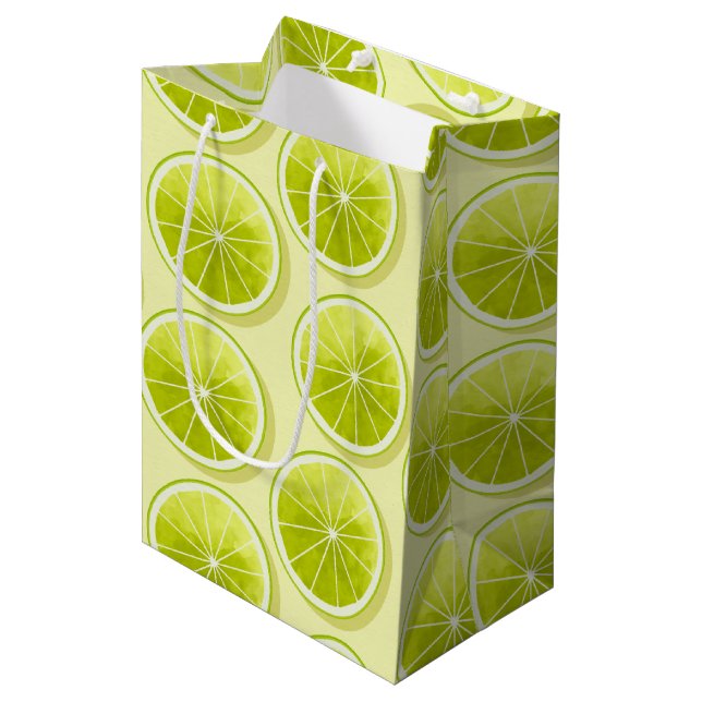 Lime Slices on Light Yellow Medium Gift Bag (Front Angled)