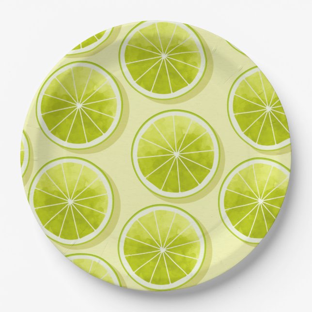 Lime Slices on Light Yellow Paper Plates (Front)