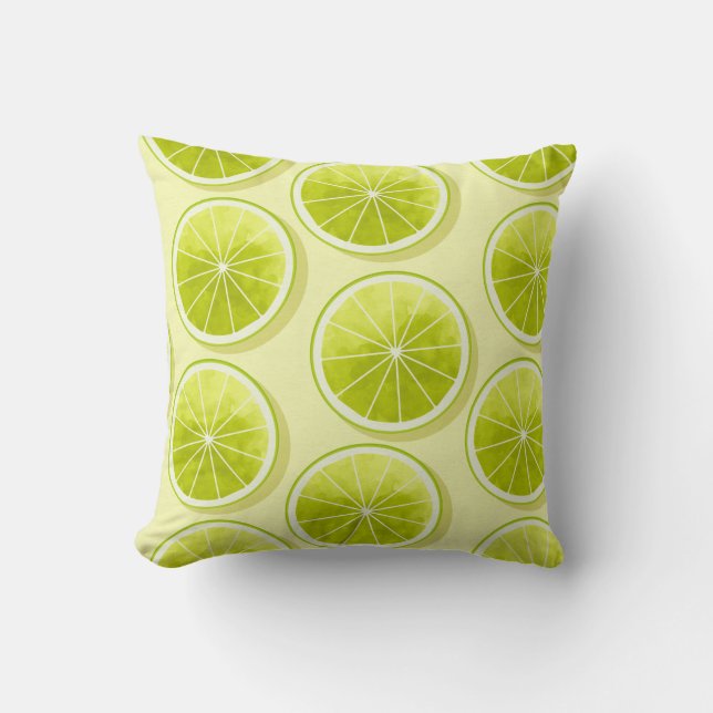 Lime Slices on Light Yellow Throw Pillow (Front)