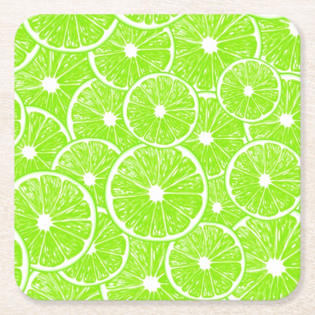 Lime slices pattern square paper coaster (Front)