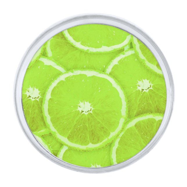 Lime slices silver finish lapel pin (Front)