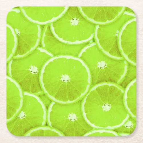Lime slices square paper coaster