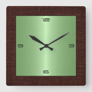 Lime Stainless Steel Modern Burlap Border Square Wall Clock
