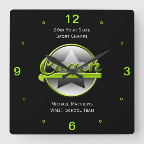 Lime Star Coach Name and School Square Clock