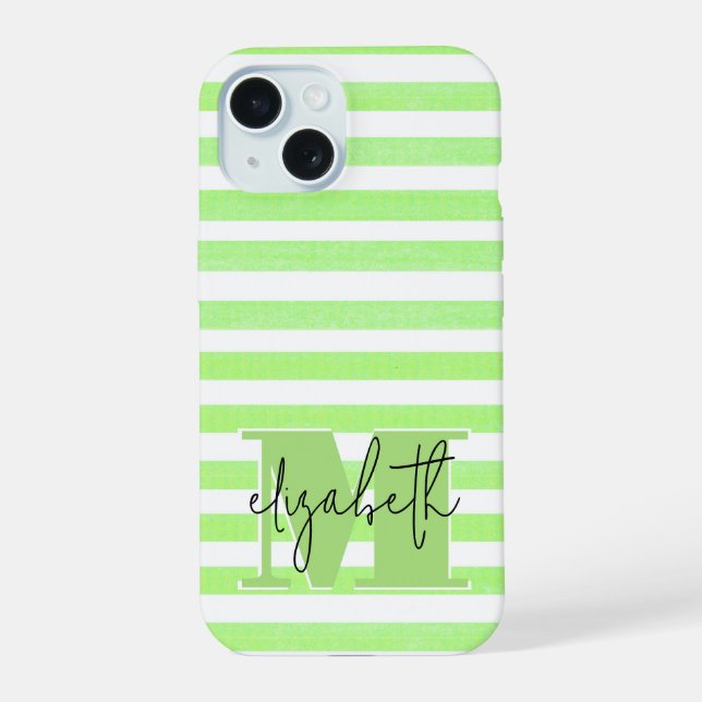 Lime Stripe Monogrammed Iphone Case (Back)