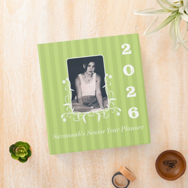 Lime Striped Senior Year Memory Your Senior Photo 3 Ring Binder (In Situ)
