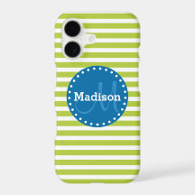 Lime Stripes Blue Monogram