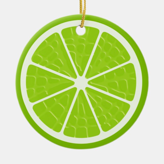 Lime Stylized Fruit Slice Ceramic Ornament (Front)