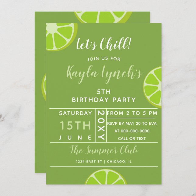 Lime summer party invitation (Front/Back)