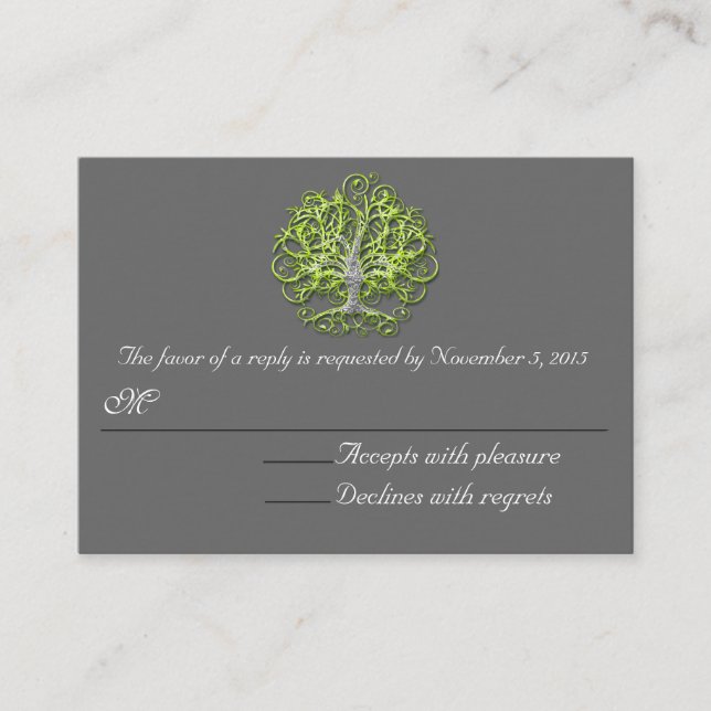 Lime Swirled Love Tree RSVP Enclosure Card (Front)