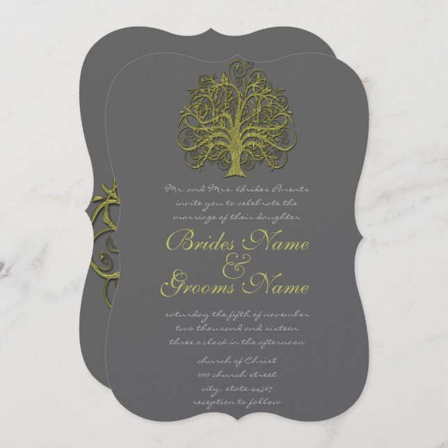 Lime Swirly Tree Wedding Invitation (Front/Back)