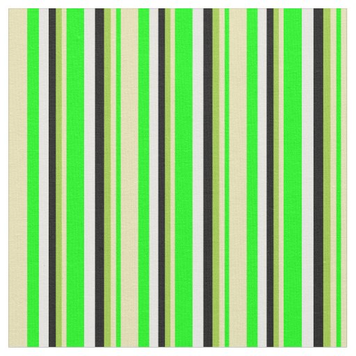 Lime, Tan, Green, Black, and White Stripes Fabric