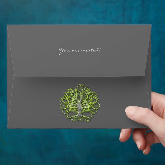 Lime Tree Swirl Wedding Envelopes (Hand)