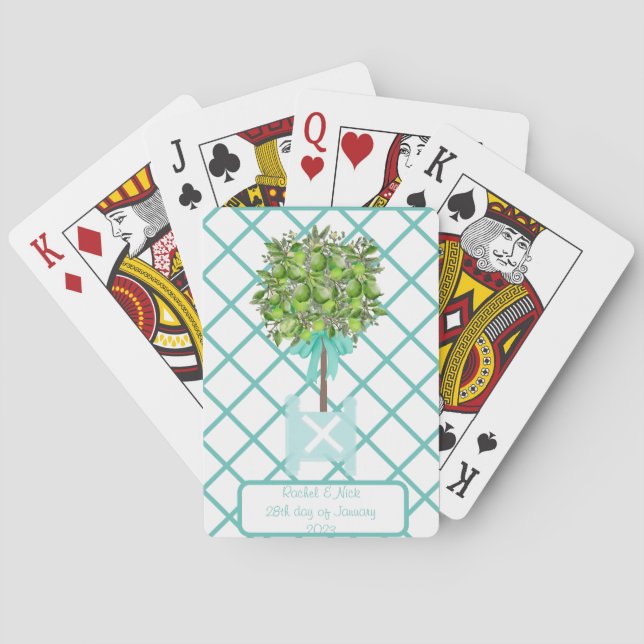 Lime Tree Topiary Blue Ginger Jar Jars   Poker Cards (Back)