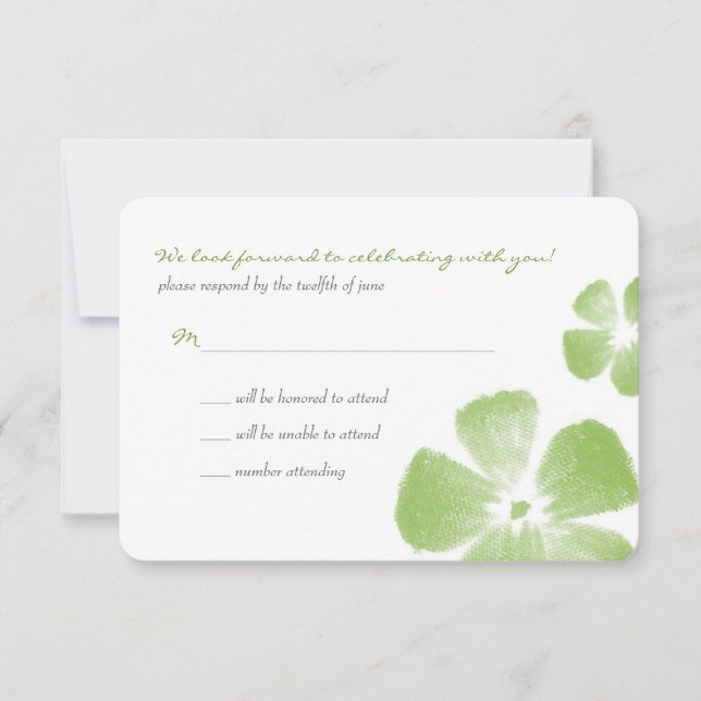 Lime Tropical Watercolor Flowers Wedding RSVP (Front)