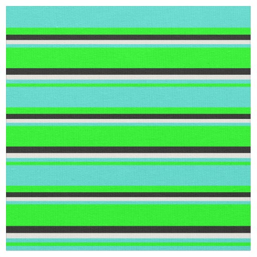 Lime, Turquoise, Beige & Black Lines Fabric