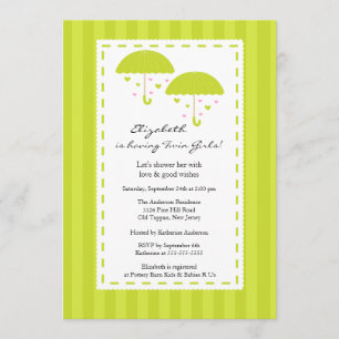 Lime Umbrella Twins Baby Shower Invitation
