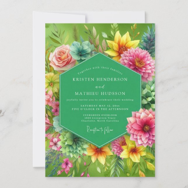 Lime Vibrant Bloom Wedding Invitation (Front)