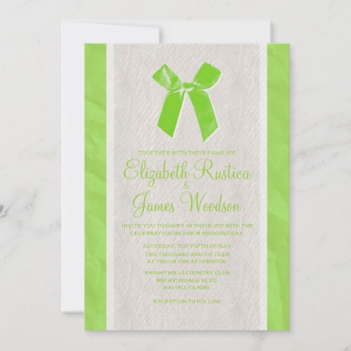 Lime Vintage Bow &amp; Linen Wedding Invitations