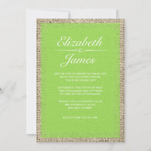 Lime Vintage Burlap Wedding Invitations