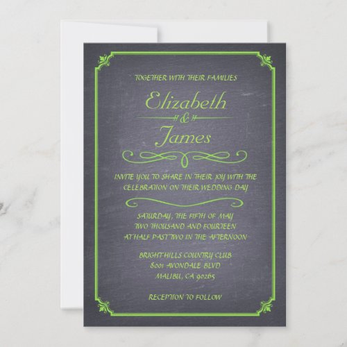 Lime Vintage Chalkboard Wedding Invitations