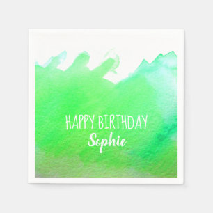 Lime watercolor cute Happy Birthday personalised Napkins