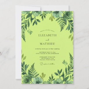 Lime Watercolor Foliage Wedding Invitation