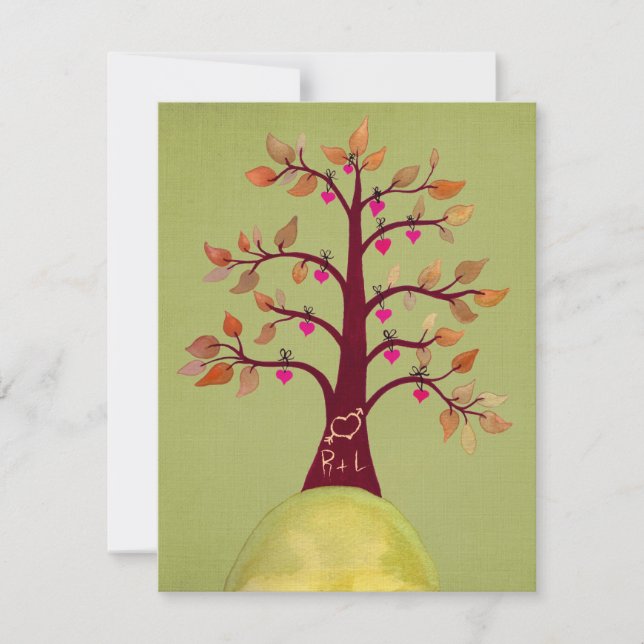 Lime Wedding Fall Autumn Heart Tree Carving Invite (Front)