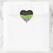 Lime, White, and Black Damask Heart Shape Sticker (Bag)