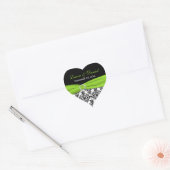 Lime, White, and Black Damask Heart Shape Sticker (Envelope)