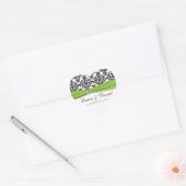 Lime, White, and Black Damask Heart Shape Sticker (Envelope)