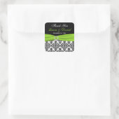 Lime, White, and Black Damask Wedding Favor Square Sticker (Bag)