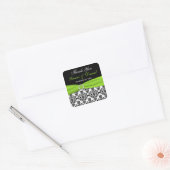 Lime, White, and Black Damask Wedding Favor Square Sticker (Envelope)