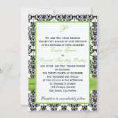 Lime, White, Black Damask Photo Wedding Invite (Back)
