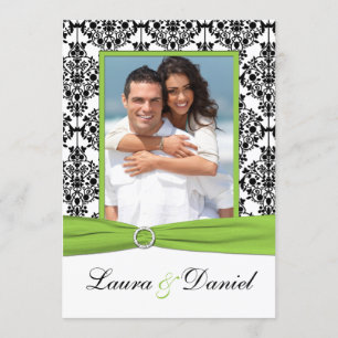 Lime, White, Black Damask Photo Wedding Invite