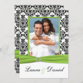 Lime, White, Black Damask Photo Wedding Invite (Front/Back)