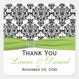 Lime, White, Black Damask Wedding Favor Sticker