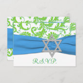 Lime, White, Blue PRINTED RIBBON RSVP Card (Front/Back)