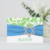 Lime, White, Blue PRINTED RIBBON RSVP Card (Standing Front)