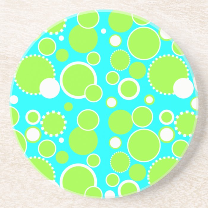 Lime & White Circles & Dots Beverage Coasters