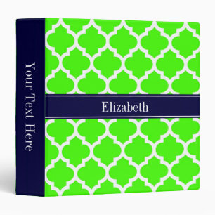 Lime White Moroccan #5 Navy Blue Name Monogram 3 Ring Binder