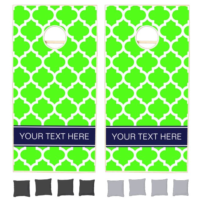 Lime White Moroccan #5 Navy Blue Name Monogram Cornhole Set (Set)