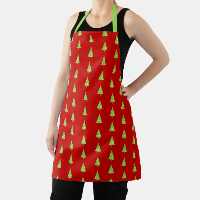 Lime White Polka Dot Christmas Tree Pattern  Apron (Insitu)