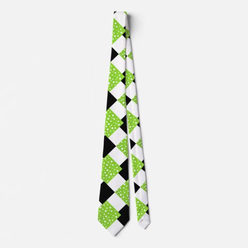 Lime  White Polka Dots Black  White Color Block  Neck Tie