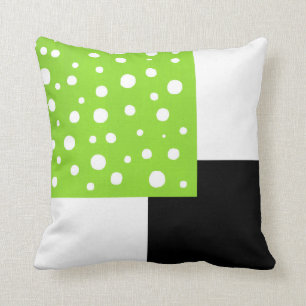 Lime White Polka Dots Black & White Geometric Throw Pillow