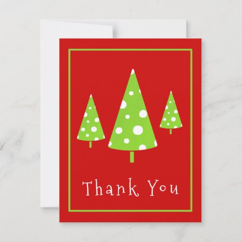 Lime White Polka Dots Christmas Tree  Thank You Card