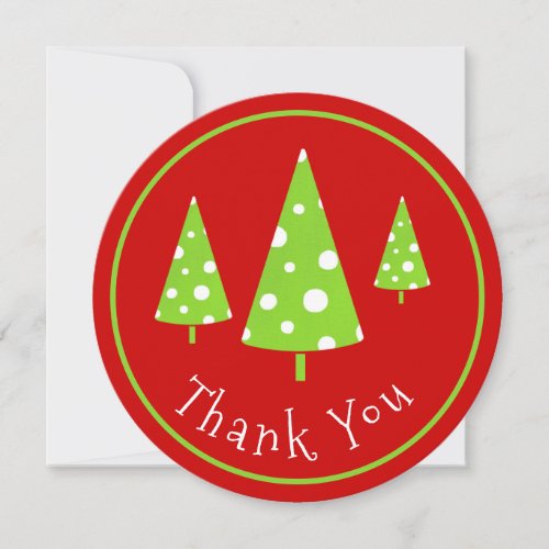 Lime White Polka Dots Christmas Tree Thank You Card